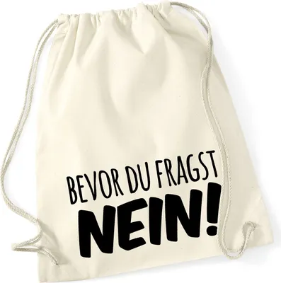 Produktbild von Huuraa Turnbeutel Bevor du fragst Nein Schriftzug 12 Liter Natural Baumwolle Rucksack Geschenkidee