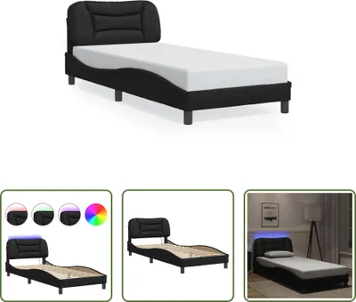 Produktbild von The Living Store Bettgestell mit LED Schwarz 90x200 cm Kunstleder