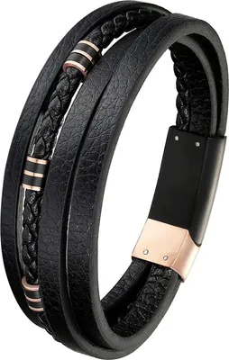 Produktbild von Karisma Männer Schwarzes Lederarmband 4 Fach gewickelt mit modernen Edelstahl Elementen Länge 21cm BLQ236 - Silber-black