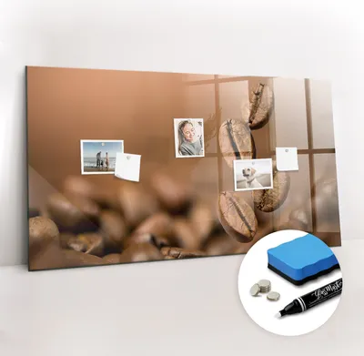 Produktbild von Magnetpinnwand Memoboard - Zubehörsatz - Weißer Marker + Schwamm + Magnete - 120 x 60 cm - Kaffeebohnen