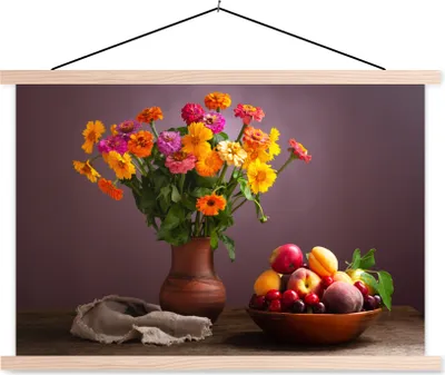 Produktbild von MuchoWow® Textilposter Stillleben - Sommer - Farben 120x80 cm mit holzfarbenen Rahmen - Aufhängeset