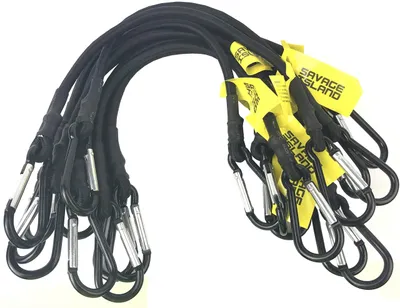 10er-Set elastische Bungee-Seile mit Karabinerhaken, 1,0 m, schwarz