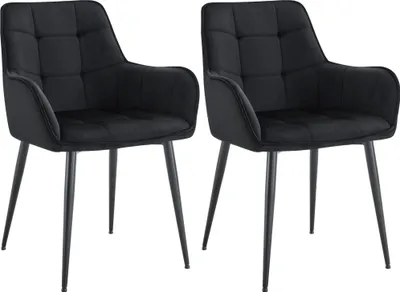 Produktbild von 2er Set Esszimmerstuhl BOKEL - Samt Schwarz 58x62x86 cm | Essstühle Esszimmerstühle Küchenstühle Wohnzimmerstühle