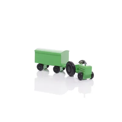 Productafbeelding van Houten tractor met aanhanger, afmetingen: 3,5 x 7,5 x 3 cm. Nieuw