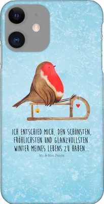 Produktbild von Mr. & Mrs. Panda Iphone 11 Handyhülle Rotkehlchen Schlitten - Eisblau - Geschenk, Winter, Cover, Vogel, Handy Case, Weihnachten, Hülle, Schutzhülle