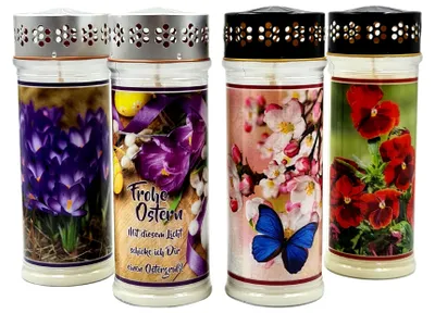 Produktbild von 4er SET Premium 7 Tage Design Grablicht " Frühjahr u. Ostern "