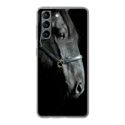 Produktbild von MuchoWow® Handyhülle Schutzhülle Hülle für Samsung Galaxy S21 Pferd - Schwarz - Halfter Silikon Softcase Handy Hülle - Softcase