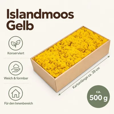 Produktbild von Islandmoos 500 g in über 30 Farben, konservierte Rentierflechte Deko Basteln, Farbe:Gelb