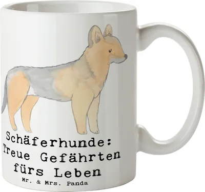 Produktbild von Mr. & Mrs. Panda Tasse Schäferhund Gefährten - Weiß - Geschenk, Hunderasse, treue, loyal, Kaffeebecher, cappuccinotasse, Kaffeetasse, Becher, loyaler Hund, mit Spruch