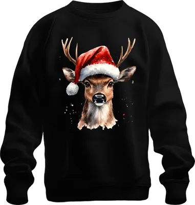 Produktbild von Weihnachtsrentier Aquarell Nikolaushut Geschenk Vintage lustig Uni Sweatshirt Pullover, Schwarz, 3XL