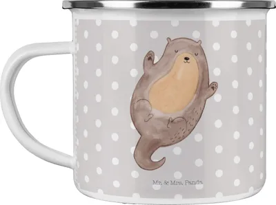 Produktbild von Mr. & Mrs. Panda Pott Otter Umarmen - Grau Pastell - Geschenk, Tasse Emaille, Seeotter See, Teetasse, Haferl, glücklich, Reisebecher, gut Gelaunt, Optimistisch, Hallo