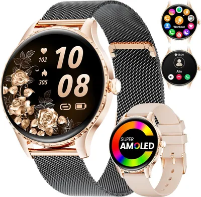 Smartwatch Damen Anruf 1.27" HD Elegant Diamant Frauen für Android iOS,100+Sportmodi,Herzfrequenz, Schlafmonitor, Menstruationszyklus, Kalorien