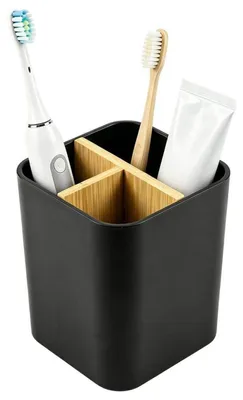 Image de Porte-brosses à dents en bambou, dimensions 11x9x8,5 cm, couleur noire
