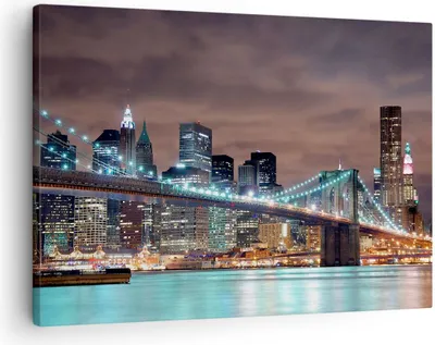Produktbild von Bild auf Leinwand - Leinwandbild - Stadt Brücke Wolkenkratzer - 70x50cm - Wand Bild - Wanddeko - Leinwanddruck - Bilder - Kunstdruck - Wanddekoration - Leinwand bilder - Wandkunst - AA70x50-0218