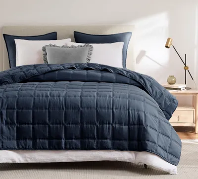 Produktbild von Tagesdecke 200x220 cm Blau, Weiche Bettüberwurf aus Mikrofaser für Bett, Sofa oder Sessel