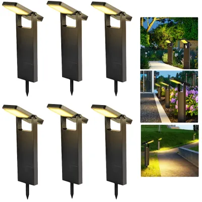 Obrázek produktu pro 6 kusů LED solárních lamp pro venkovní solární osvětlení nastavitelná hlava lampy s 2 režimy jasná, teplá bílá solární osvětlení cesty IP64 vodotěsné pro venkovní, zahradní osvětlení