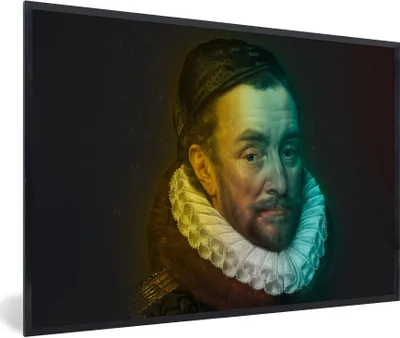 Produktbild von MuchoWow® Gerahmtes Poster Wilhelm von Oranien - Adriaen Thomasz - Farben 90x60 cm - Poster mit Schwarzem Bilderrahmen Wandposter Rahmen Foto Bilder - Fotorahmen - Foto-Plakat