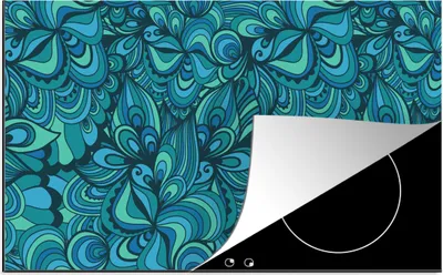 Produktbild von KitchenYeah© Herdabdeckplatte Design - Vintage - Blau - Türkis , 83x51cm, Küche Deko, Glaskeramikkochfeld Herdabdeckung, Abdeckplatte fùr Kochfeld