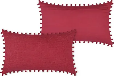 Obrázok produktu pre STOF | Dekoračné vankúše - 30x50 cm - Červená - Elegantný dizajn - S bambuľkami a štruktúrou - 1 ks