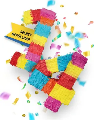 Produktbild von Piñata Zahl 14 für Party Geburtstag Deko Jubiläum Zahlen Pinata Partyspiel Indoor Outdoor bunt stabil zum selbst Befüllen
