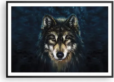 Produktbild von Gerahmtes Poster - Schwarzer Rahmen - Wolf Dunkel Grafik - 100x70 cm - Wand Bild - Wanddeko - Wandbilder - Kunstposter - Wandposter - Bilderrahmen - Bilder - Kunstdruck - P2BAA100x70-4845