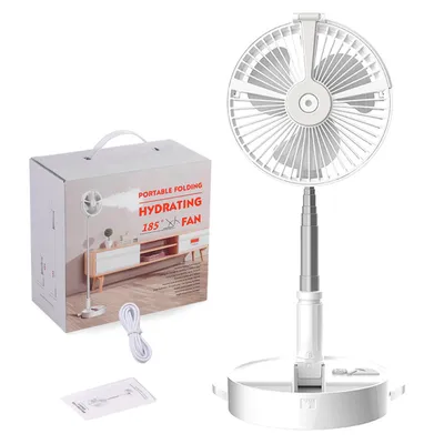 Image de Multifonctionnel ventilateur de pulvérisation pliable télescopique avec humidificateur lampe de bureau Power Bank fonctions de support de téléphone pour les voyages à domicile sports de plein air - Blanc