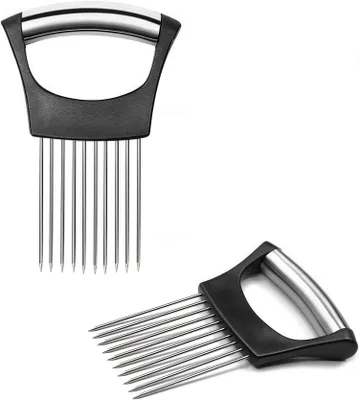 Produktbild von Schneidehilfe für Zwiebeln, 2 Stück, Schneiderhalter aus Edelstahl für Fleisch, Gemüse, Obst, Kartoffeln