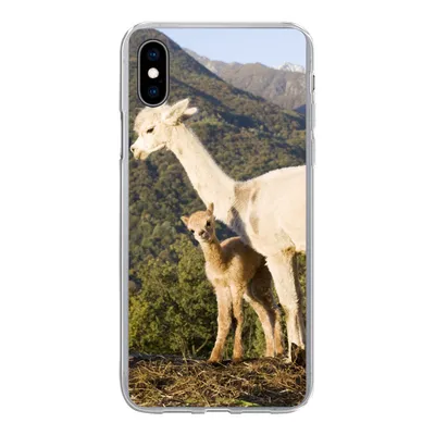 Produktbild von MuchoWow® Handyhülle Schutzhülle Hülle für iPhone Xs Alpakas - Berge - Natur Silikon Softcase Handy Hülle - Handytasche