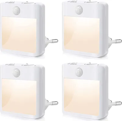 Produktbild von 4 Stück LED Nachtlicht Steckdose mit Bewegungsmelder, Steckdosenlicht Helligkeit Nachtlampe Warmweiß