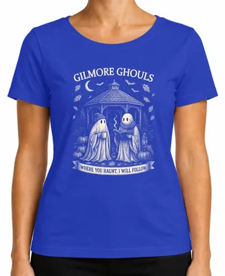 Imagen del producto de Camiseta para mujer "Gilmore Ghouls", diseño de fantasmas, calabaza de Halloween, color azul, talla XL