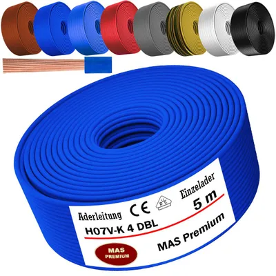 Productafbeelding van 5 meter aderkabel H07 V-K DBL, 1x4 mm², donkerblauw, enkeldradig, flexibel