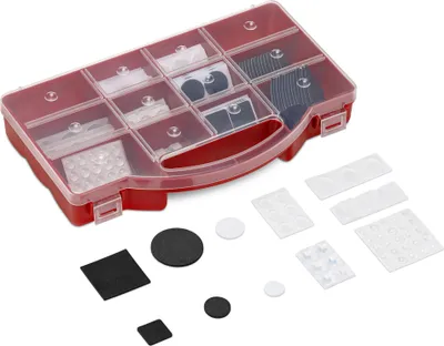 Navaris Elastik- und Schaumstoffpuffer selbstklebend - Möbelgleiter Set 240-teilig - Türpuffer Pads für Möbel und Wände - weiß schwarz transparent