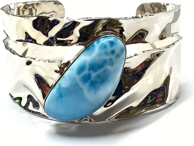 Produktbild von Armreif 925 Silber Larimar Cabochon freie Form poliert rhodiniert Unikat Einzelstück
