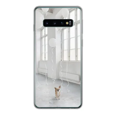 Produktbild von MuchoWow® Handyhülle Schutzhülle Hülle für Samsung Galaxy S10 Hund - Weiß - Luftballon Silikon Softcase Handy Hülle - Handytasche