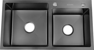 Zdjęcie produktu dla Zlewozmywak kuchenny - dwukomorowy - stal nierdzewna 304 - prostokątny - 78x43x22 cm - 2 otwory - bez kranu - czarny
