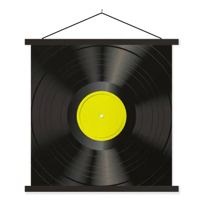 Produktbild von MuchoWow® Textilposter Gelb - LPs - Schallplatten - Retro 90x90 cm mit schwarzem Rahmen - Magnetisches