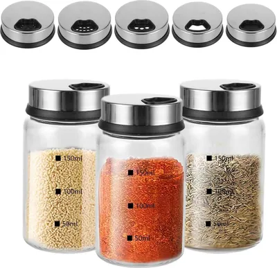 Produktbild von 3er Set Gewürzstreuer Glas 150ml mit Drehdeckel - Luftdicht & verstellbare Öffnung - Borosilikatglas