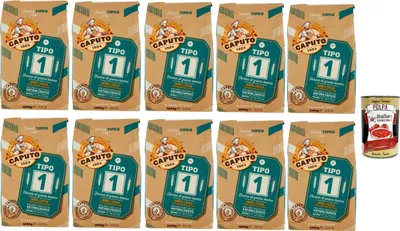 Produktbild von Caputo Farina Tipo 1, Typ 1 Weizenmehl, Mehl für lange Sauerteig, für Mischungen und für Brot, Pizza, Desserts. 10x 1 kg + Italian Gourmet polpa 400g