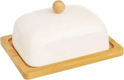 Produktbild von Famanu Butterdose aus Bambus und Porzellan - 16 x 13 x 8,5 cm