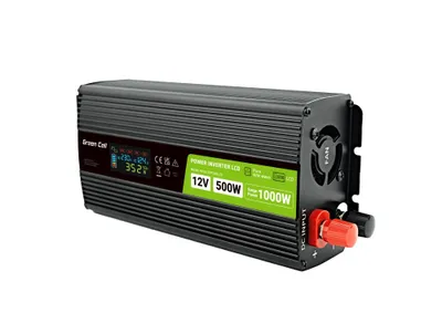 Produktbild von Green Cell Przetwornica napicia PowerInverter LCD 12 V 500W/1000W Przetwornica samochodowa z wywietlaczem - czysty sinus, Auto-Wechselrichter, Auto, 12 V, 500 W, 230 V, DC-to-AC