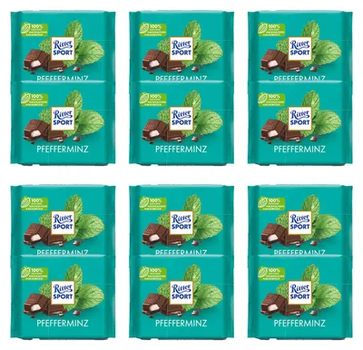 Produktbild von Ritter Sport Pfefferminz Halbbitterschokolade mit Füllung 100g 12er Pack