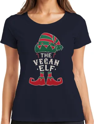 Produktbild von Vegan Elf Veganer - Weihnachten Weihnachtsgeschenk Christmas Damen T-Shirt, Navy, XXL