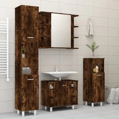 Image de Maison Exclusive - Ensemble de meubles de salle de bain 4 pièces en bois composite chêne fumé