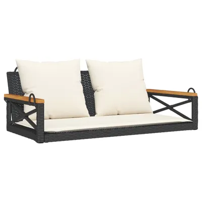 Obrázok produktu pre vidaXL Závesná lavica s vankúšmi čierna 109x62x40 cm Poly ratan