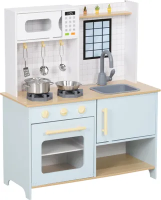 Produktbild von AIYAPLAY Kinderküche Spielküche mit Mikrowelle, Herd und Backofen, Küchenzubehör