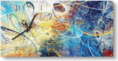 Produktbild von DEQORI Glasuhr 60x30 cm Zahlen 'Lebhafte Kritzelei' Wanduhr Glas Uhr Design leise