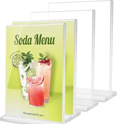 Zdjęcie produktu dla Akrylowy stojak stołowy A4 – uchwyt na karty menu – 4 sztuki – jasny