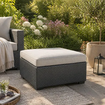 Produktbild von Allibert Salta Hocker mit Sand Kissen | Stilvoller Gartenhocker in Rattanoptik | Final