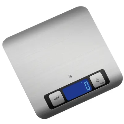 Produktbild von WMF 0608716030, Elektronische Küchenwaage, 5 kg, Edelstahl, Edelstahl, Quadratisch, fl oz, g, mi