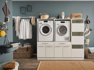 Produktbild von Waschmaschinenumbauschrank >LAUNDREEZY< in weiß - 185x162x67,5 (BxHxT)